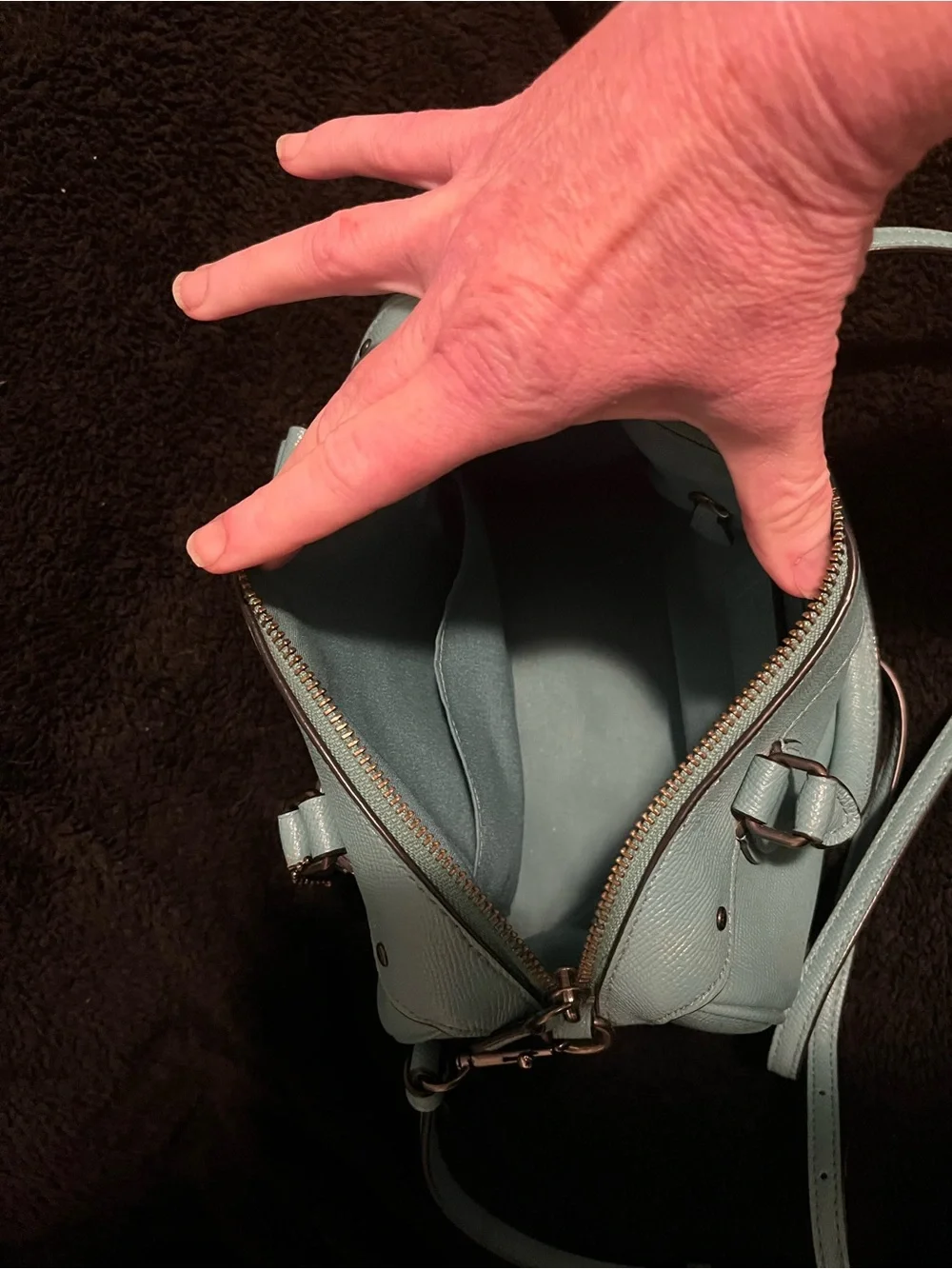 Coach Pebbled Leather Satchel in Teal/Mint